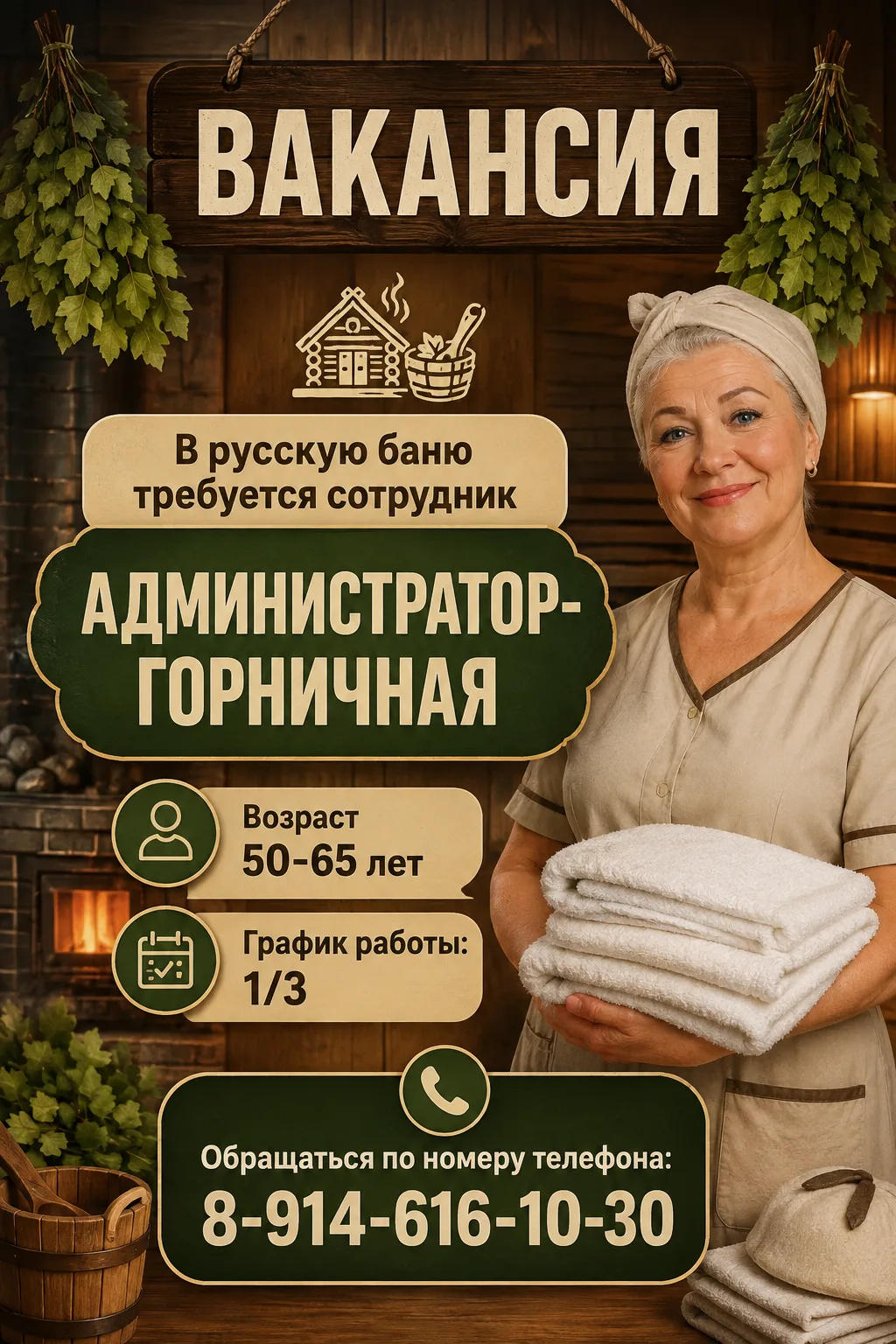 В русскую баню требуется сотрудник