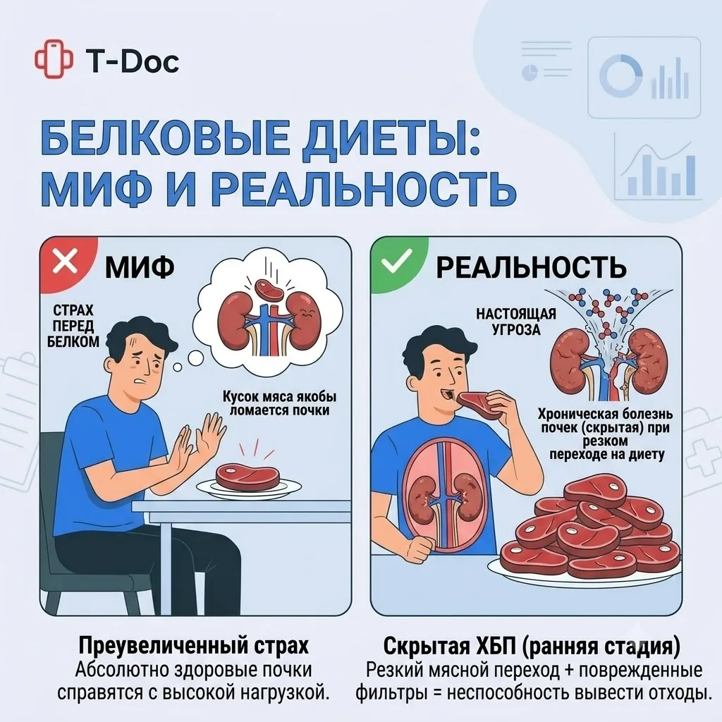 Белковые диеты

Мода на кето-диеты породила страх, что обилие мяса и белка буквально разрушает почки