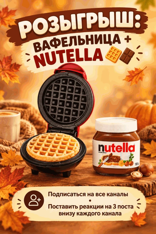 🎁 РОЗЫГРЫШ: Вафельница + баночка Nutella 🧇🍫✨