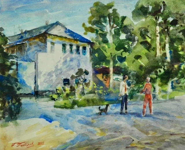 Петров Г.П. (1927-2014) Дом на ул.Подпольной. Бум., акв.