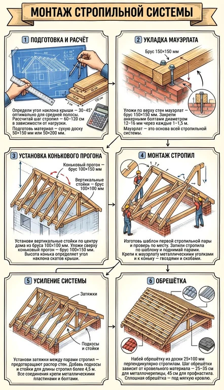 ‍🏠 Монтаж стропильной системы: пошаговое руководство