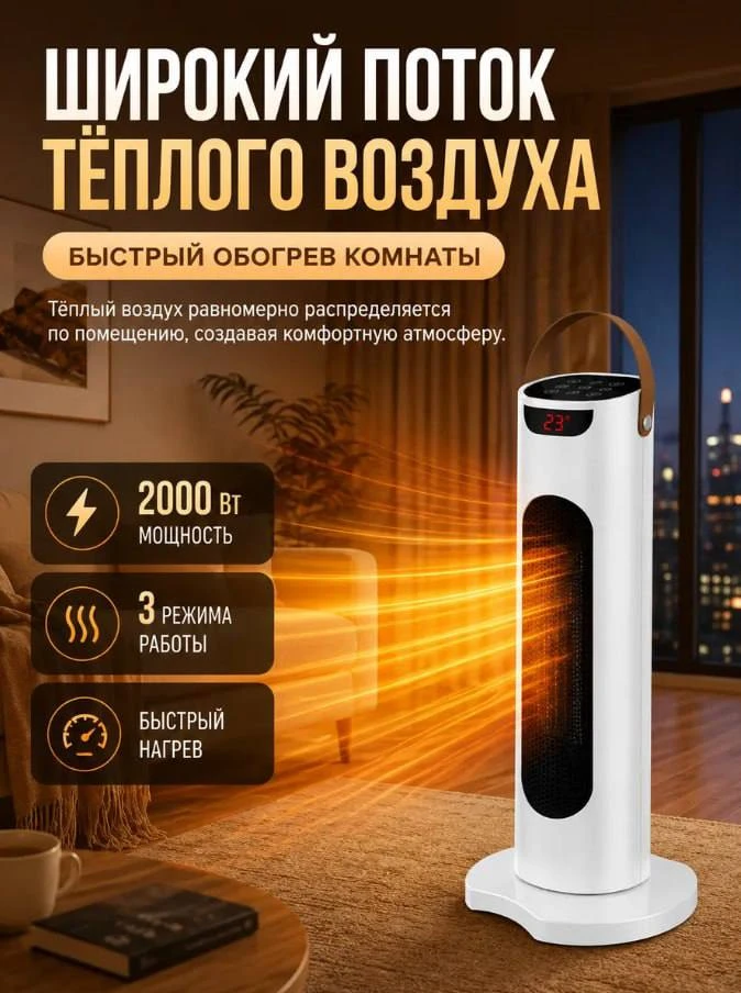 Тепловентилятор колонный обогреватель портативный