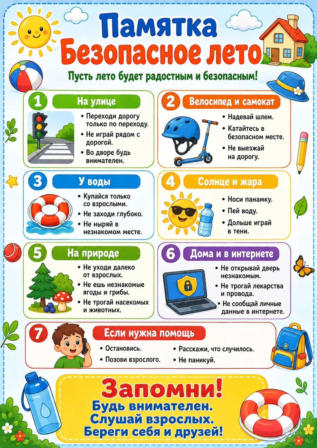 Памятка "Безопасное лето" для учеников начальной школы.