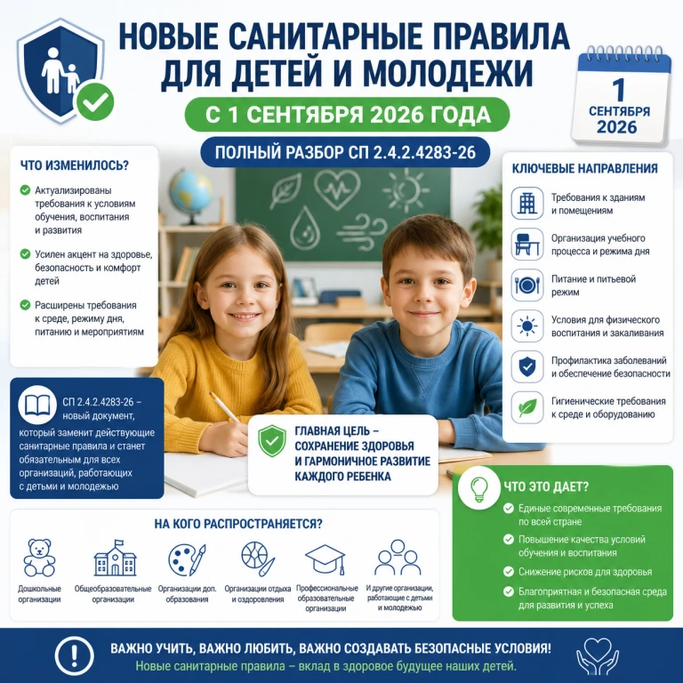 С 1 сентября 2026 года в России вступают в силу обновленные санитарно-эпидемиологические требования 