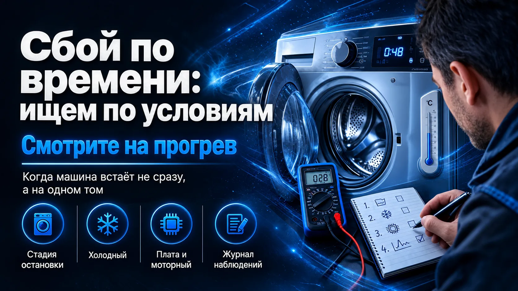 Стиралка проходит три одинаковых этапа и встаёт на четвёртом — это уже похоже не на слу...