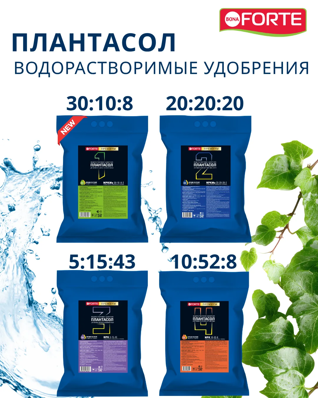 💧НОВИНКИ! Водорастворимые удобрения ПЛАНТАСОЛ от Bona Forte — четыре уникальные формул...