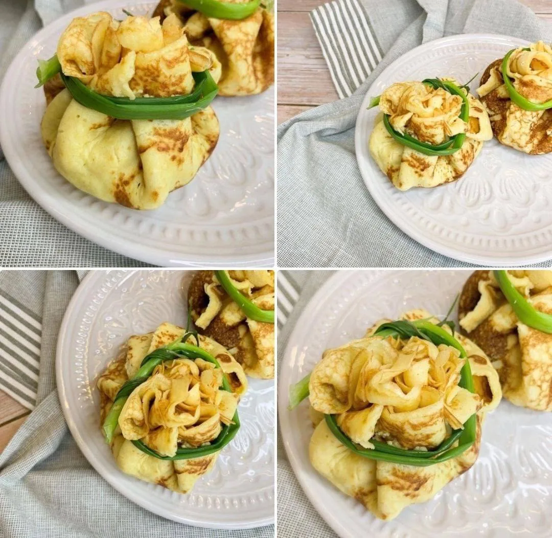 Блинные мешочки с курицей, грибами и сыром