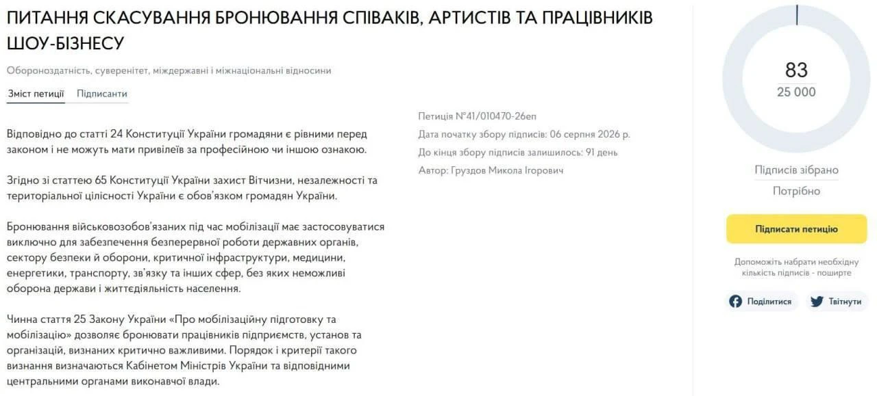 На сайте кабинета министров Украины зарегистрирована петиция с предложением отменить бр...