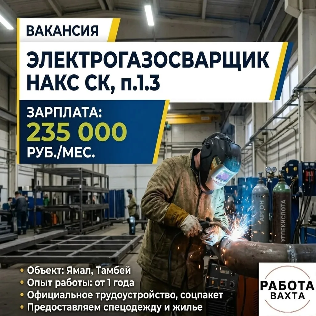 🔥 ЭЛЕКТРОГАЗОСВАРЩИК НАКС п.1.3 / ПРОЕКТ «ТАМБЕЙ» / ВАХТА
Заработная плата: 190 000 – 200 000 ₽

Кр