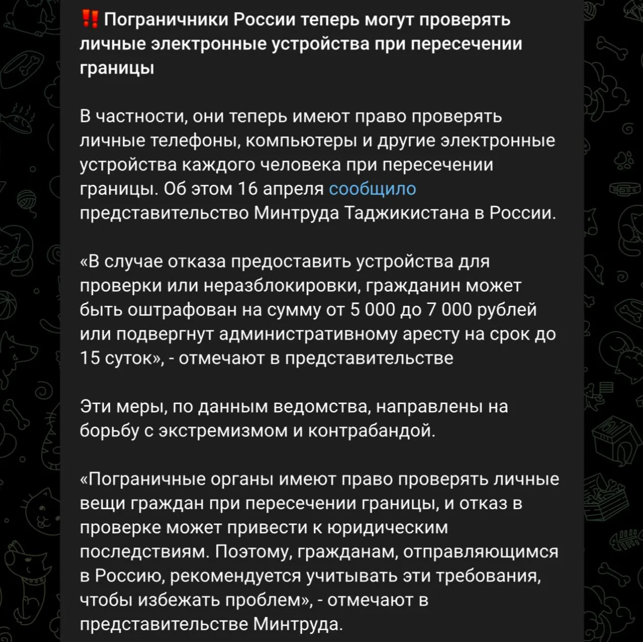 ⚡️Российские пограничники получили право проверять личные электронные устройства при пересечении гра