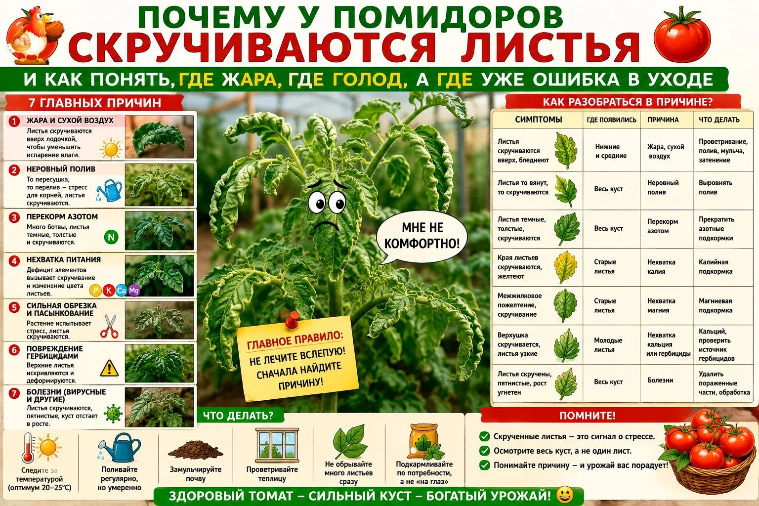 Помидор скрутился в драму. Почему у томатов скручиваются листья и как понять, где жара,...