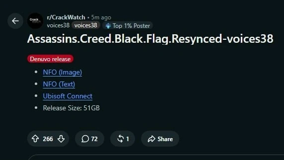 voices38 взломал #Denuvo в Assassin's Creed Black Flag Resynced