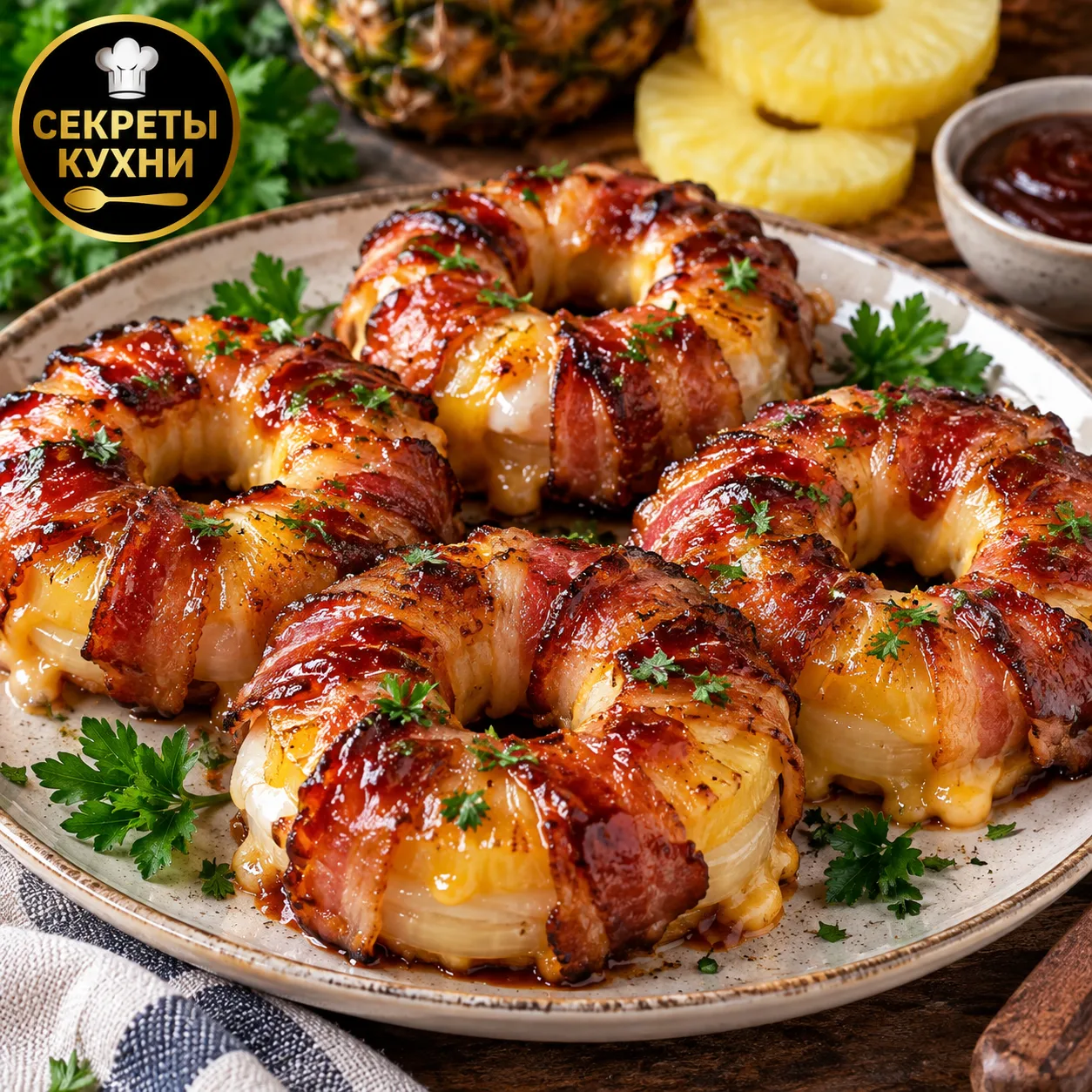 🥓 Пончики с беконом и ананасом — необычная закуска, которая удивит всех!