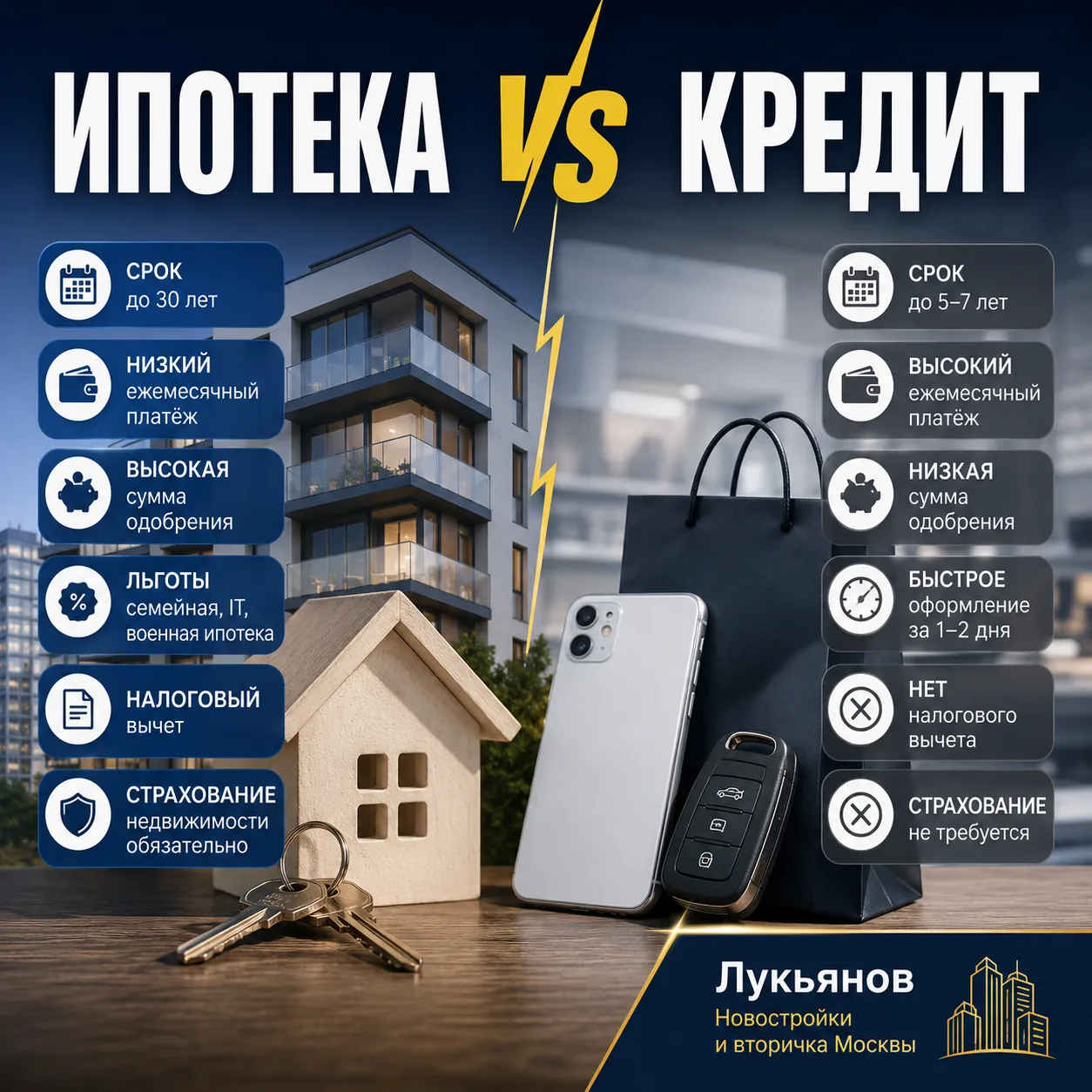В чём разница между ипотекой и потребительским кредитом?

Иногда люди спрашивают: «А зачем вообще ип