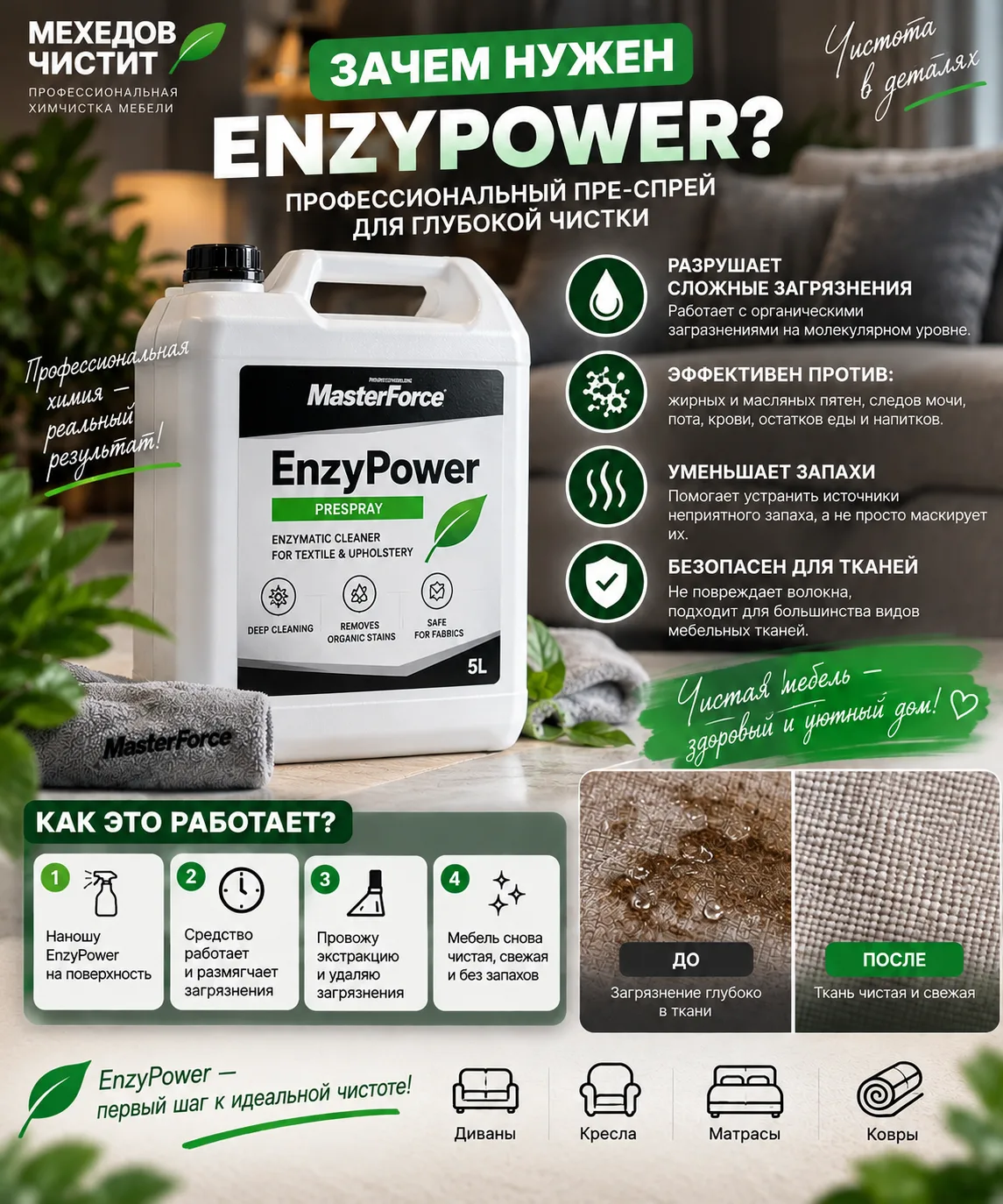 🧼 Зачем нужен EnzyPower в химчистке?