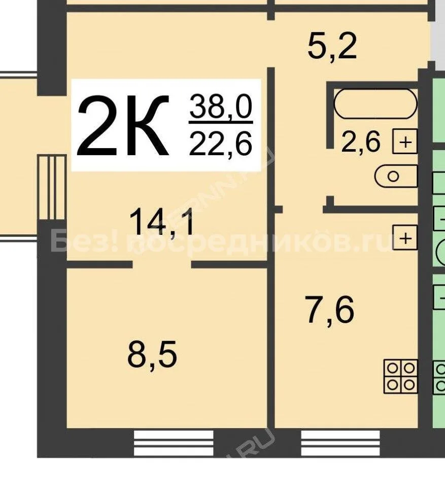 Сдам без посредников: 2-комнатная квартира, 38м²