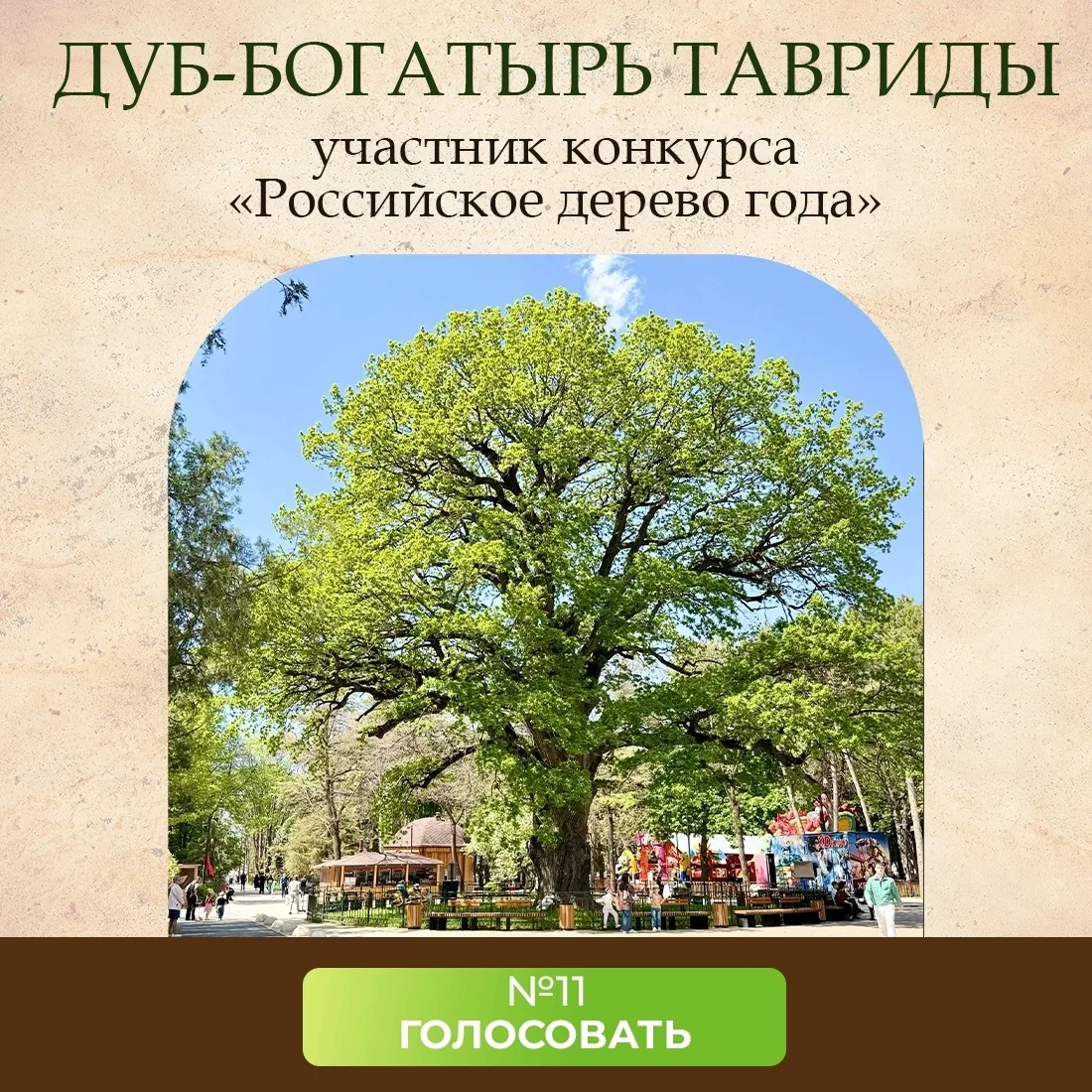 Поддержите наш дуб!
Напоминаем, в этом году Дуб-богатырь Тавриды представляет Крым на ежегодном Всер