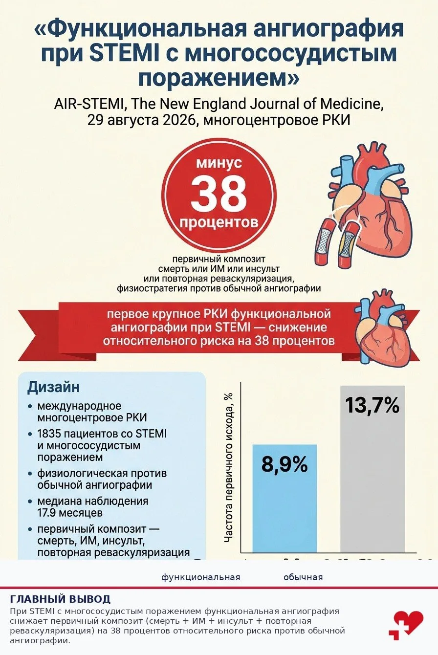 ⛓ AIR-STEMI: функциональная ангиография −38% событий