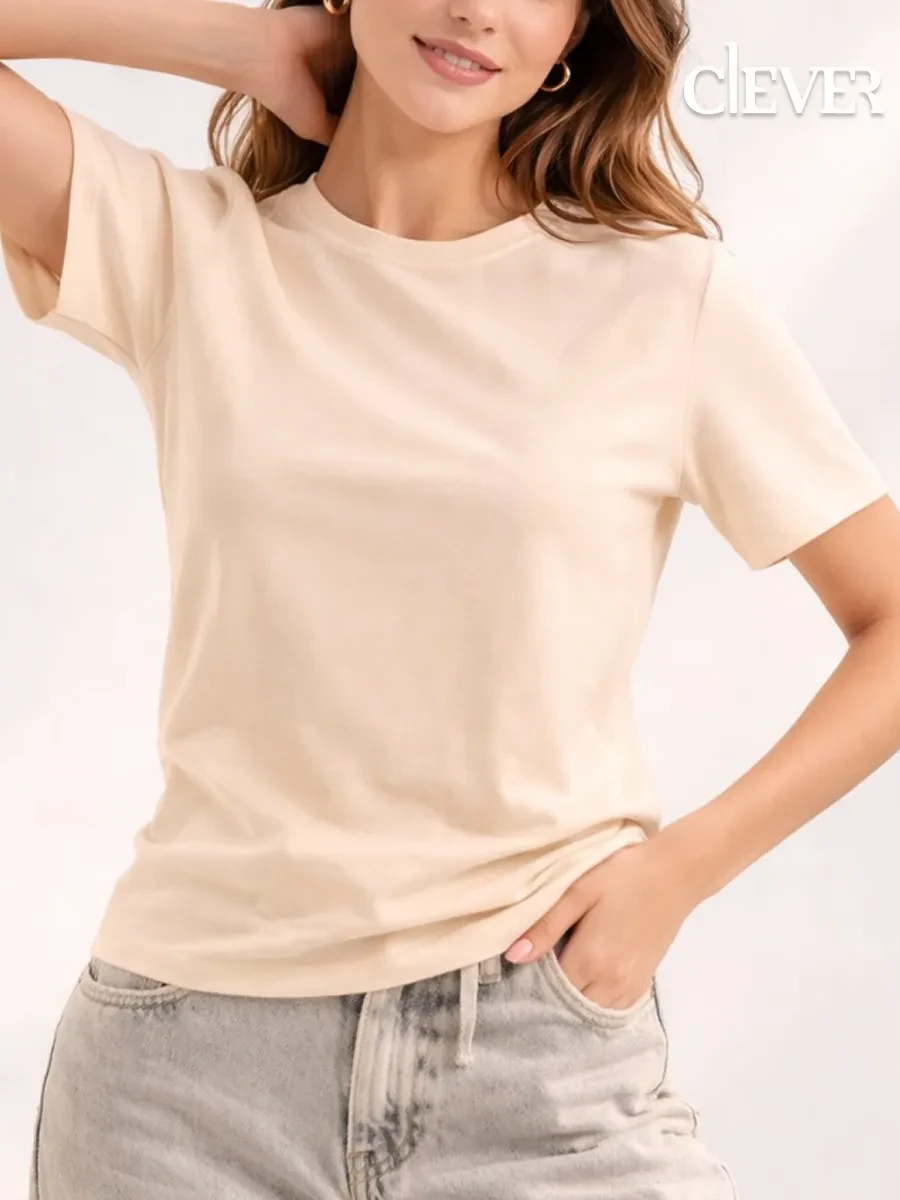 ⚡️ Футболка бежевая однотонная хлопок, CLEVER WEAR