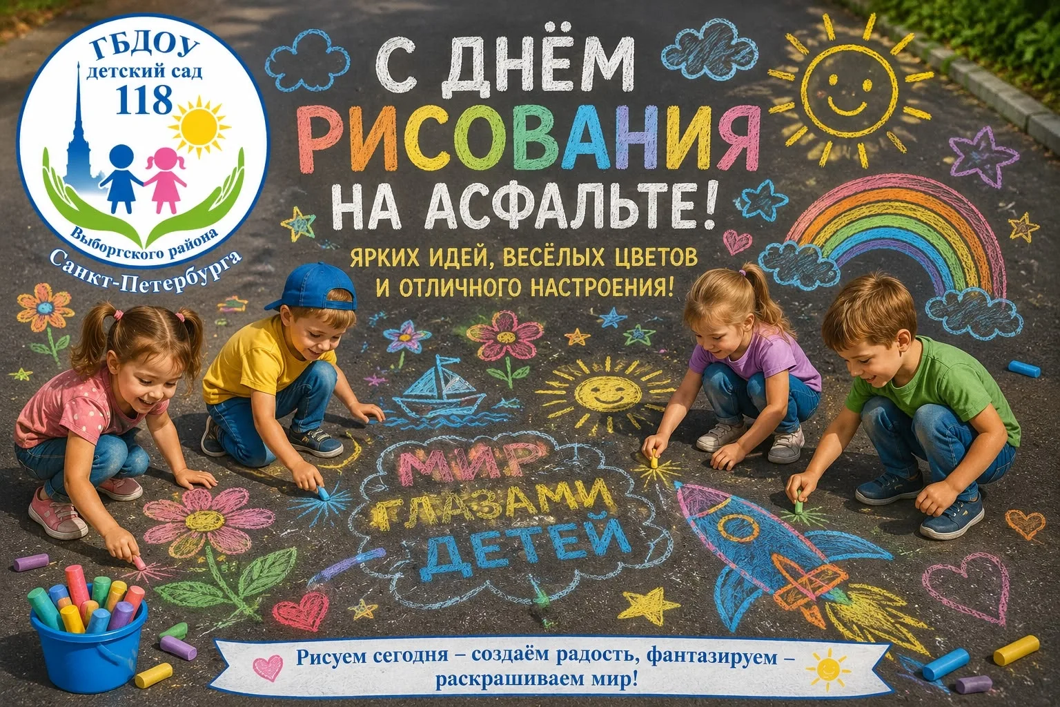 День рисования на асфальте отмечали сегодня ребята в нашем детском саду!