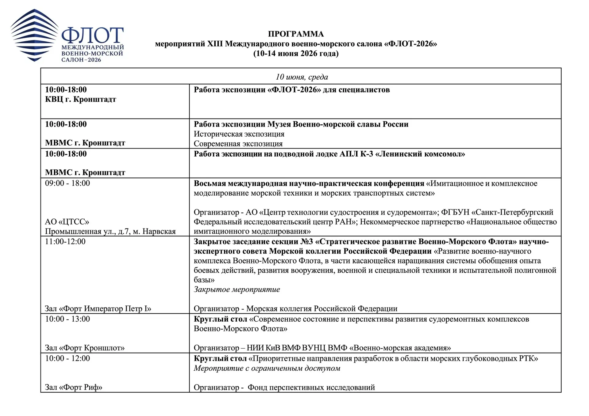 Уже завтра стартует Международный военно-морской салон «ФЛОТ-2026»