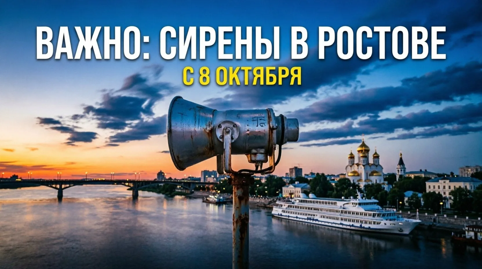 🚨  Ростов и города области с 8 октября переходят на речевое оповещение при ракетной уг...