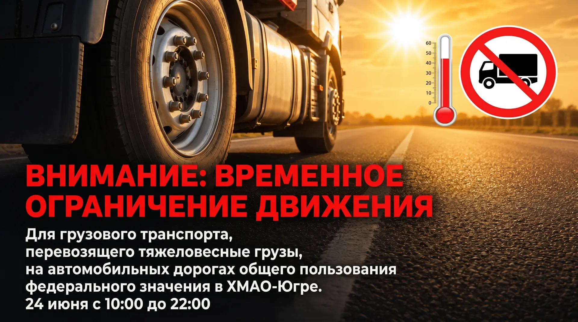 Внимание: временное ограничение движения для тяжеловесного транспорта

24 июня с 10:00 до 22:00 на ф