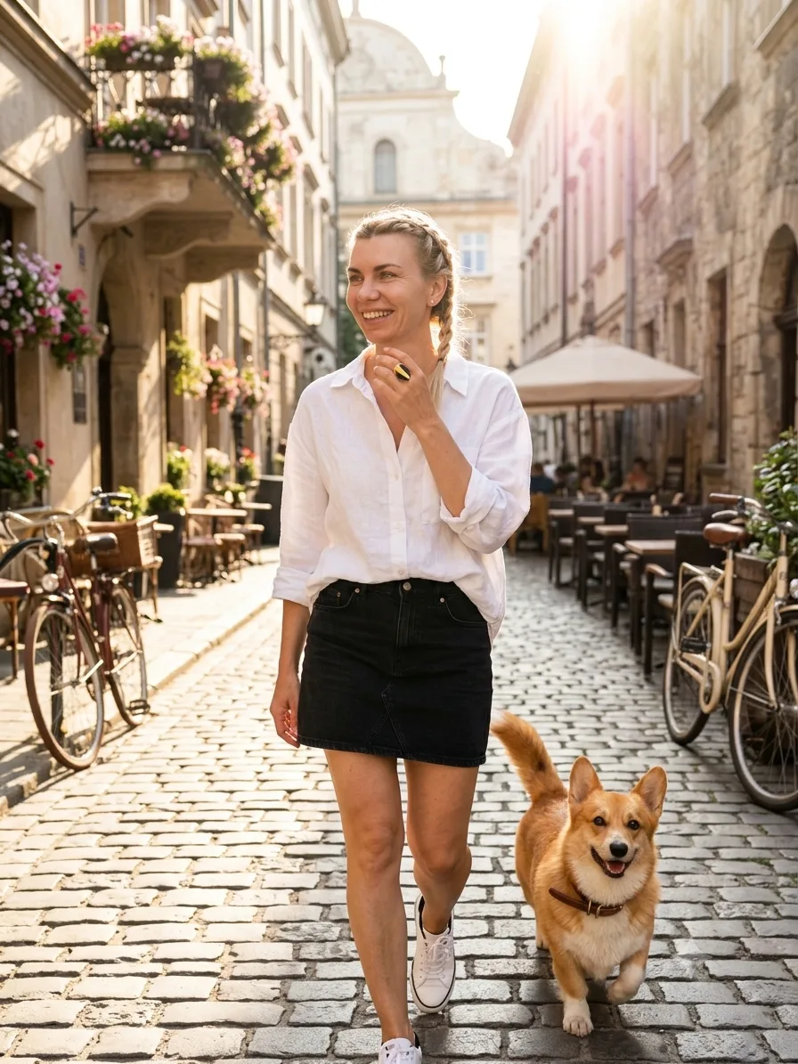 Создай яркую lifestyle-фотосессию, полностью сохранив внешность девушки с фото-референса.