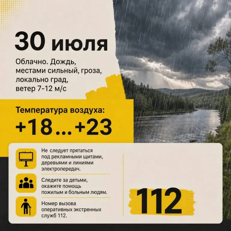 Прогноз погоды на 30 июля