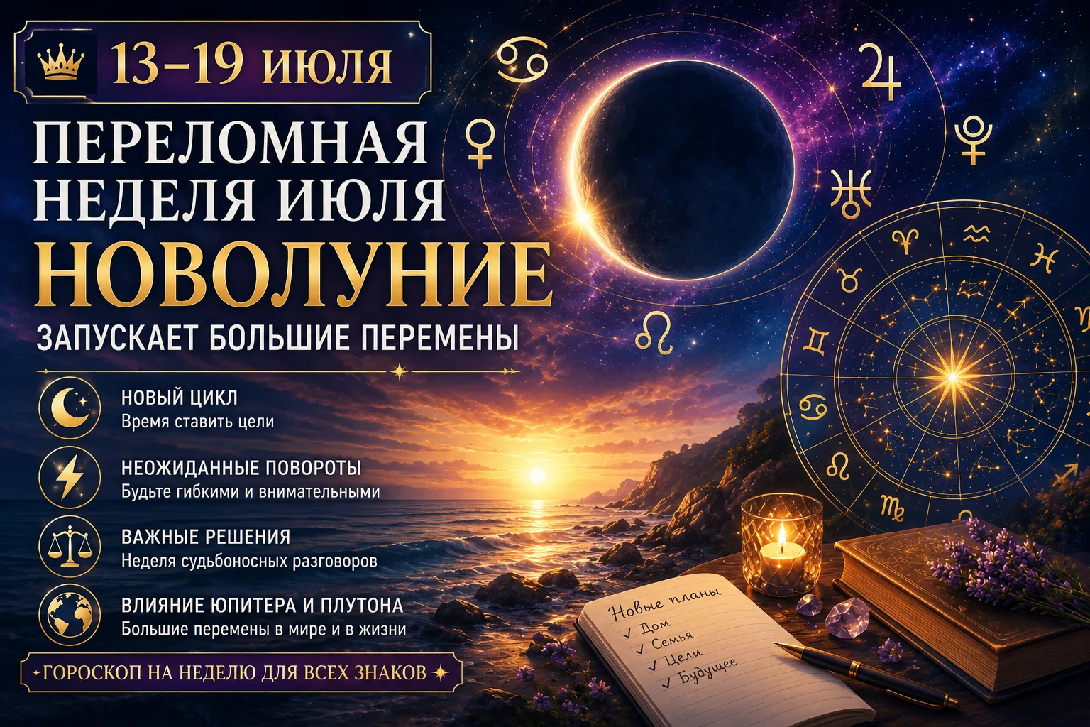 🔮 13–19 ИЮЛЯ: ПЕРЕЛОМНАЯ НЕДЕЛЯ ИЮЛЯ - НОВОЛУНИЕ ЗАПУСКАЕТ БОЛЬШИЕ ПЕРЕМЕНЫ