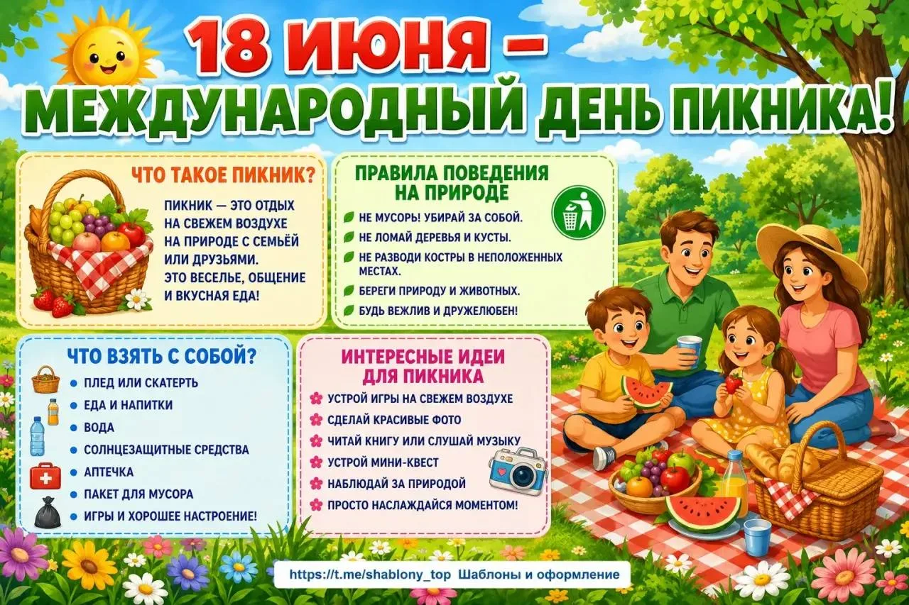 Информационные плакаты «18 июня - Международный день пикника» 🧺
Начальная школа. К уроку готовы! 


