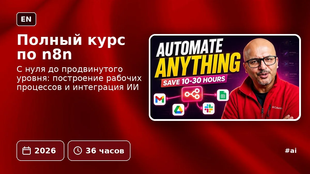 Полный курс по n8n

С нуля до продвинутого уровня: построение рабочих процессов и интеграция ИИ

🗓 