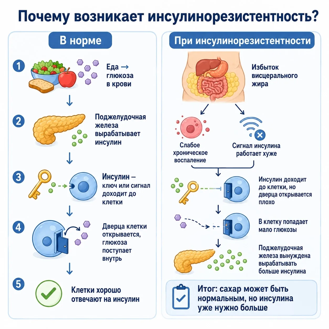 Почему возникает инсулинорезистентность и что вообще происходит с клетками?
