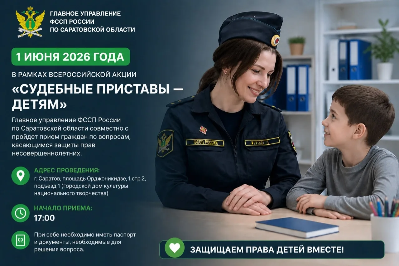 1 июня 2026 года в рамках Всероссийской акции «Судебные приставы —детям» Главное управл...