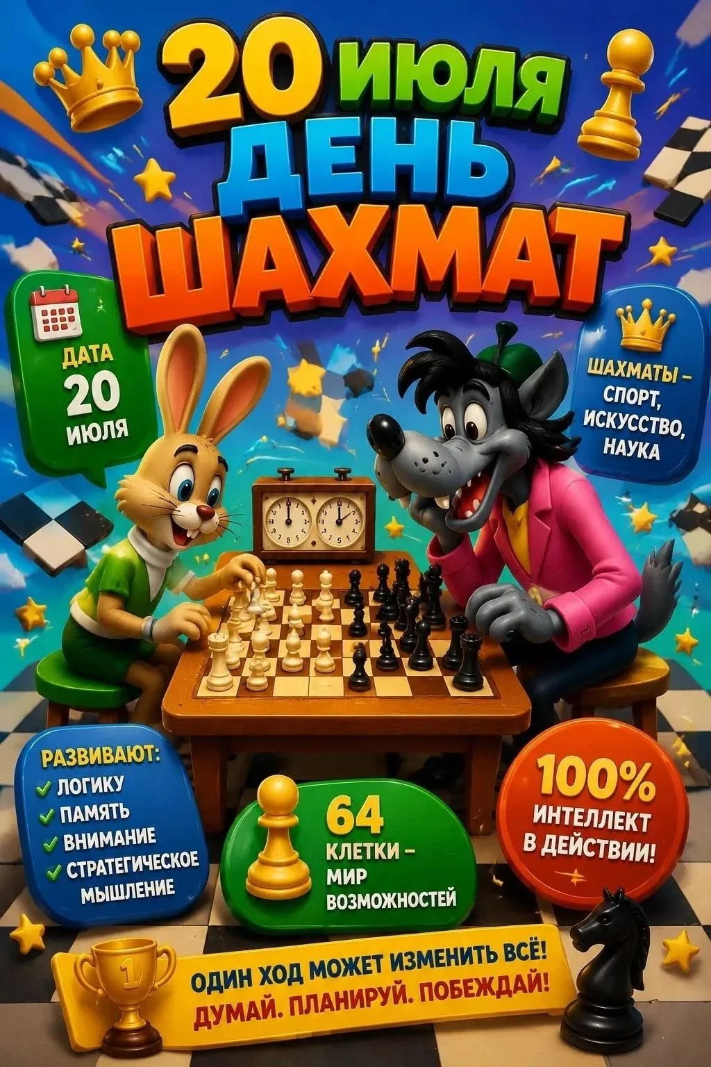 ♟️ Сегодня — Международный день шахмат!
Друзья, этот день мы решили отметить с пользой для наших мал