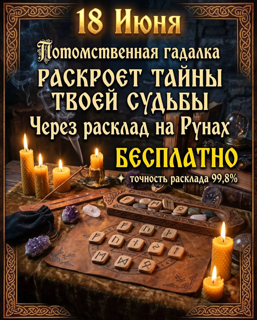 🔮🔮 ПОЛУЧИТЕ БЕСПЛАТНЫЙ РАСКЛАД ОТ СЕРТИФИЦИРОВАННОГО РУНОЛОГА С ОПЫТОМ БОЛЕЕ 14 ЛЕТ

Сегодня всем 
