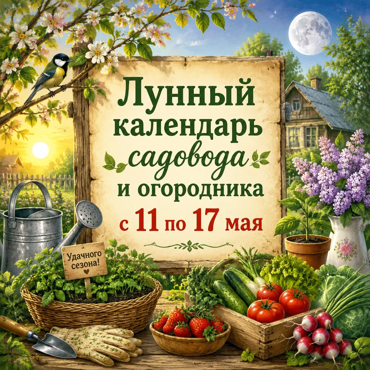 🌱 Лунный календарь садовода и огородника с 11 по 17 мая 2026 года 🌙  Май — горячая пора для дачников