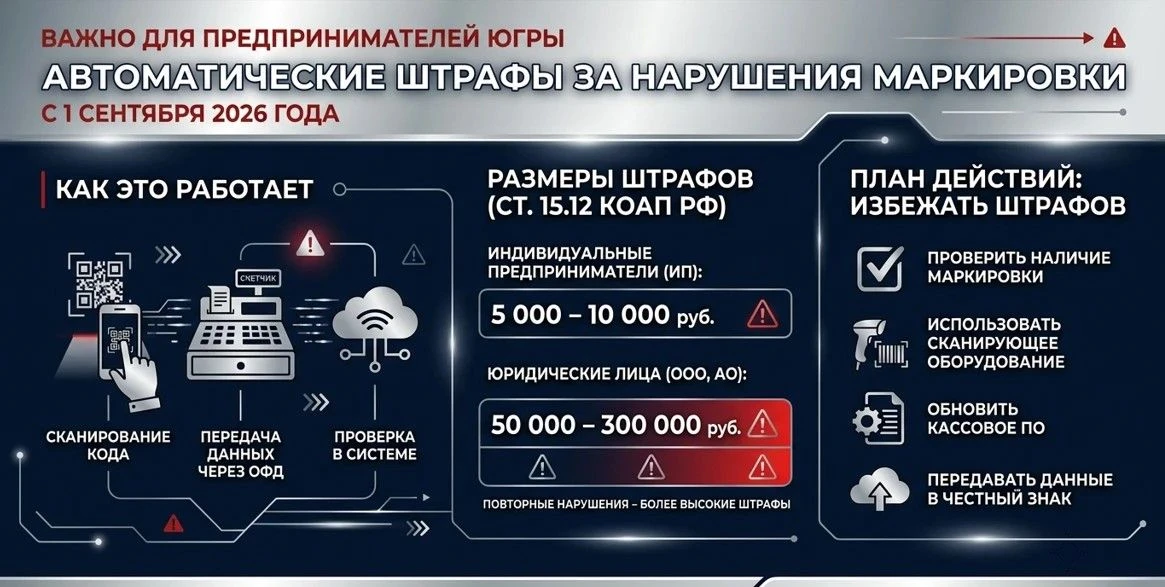 ❗ Вниманию предпринимателей Югры: с 1 сентября штрафы за нарушения маркировки станут ав...