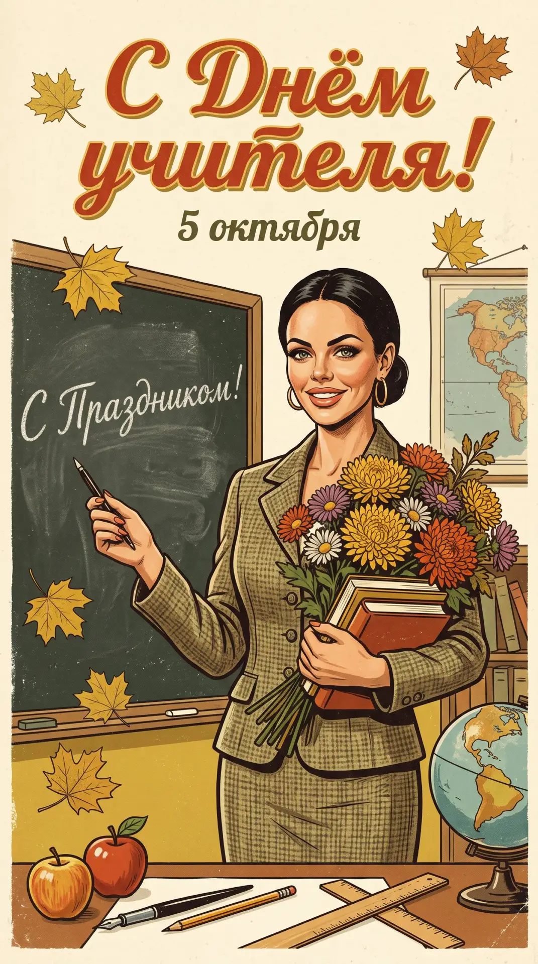 🍂 Винтажная открытка учителю