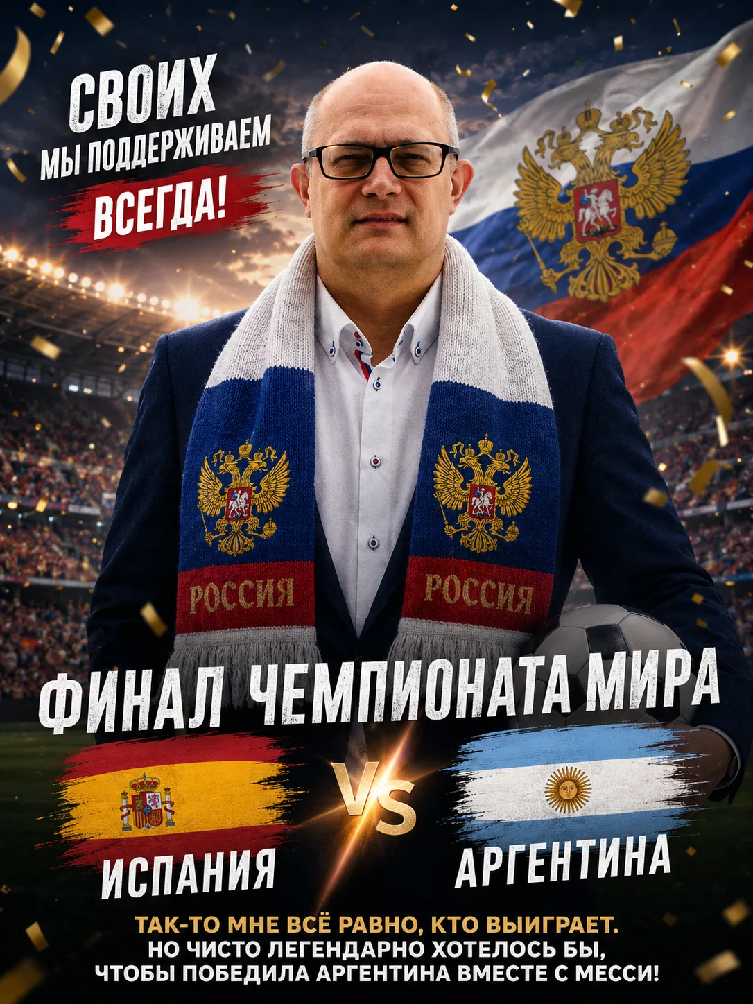 За кого будете болеть в финале?

Завтра Испания и Аргентина разыграют титул.
Да, без нашей сборной с