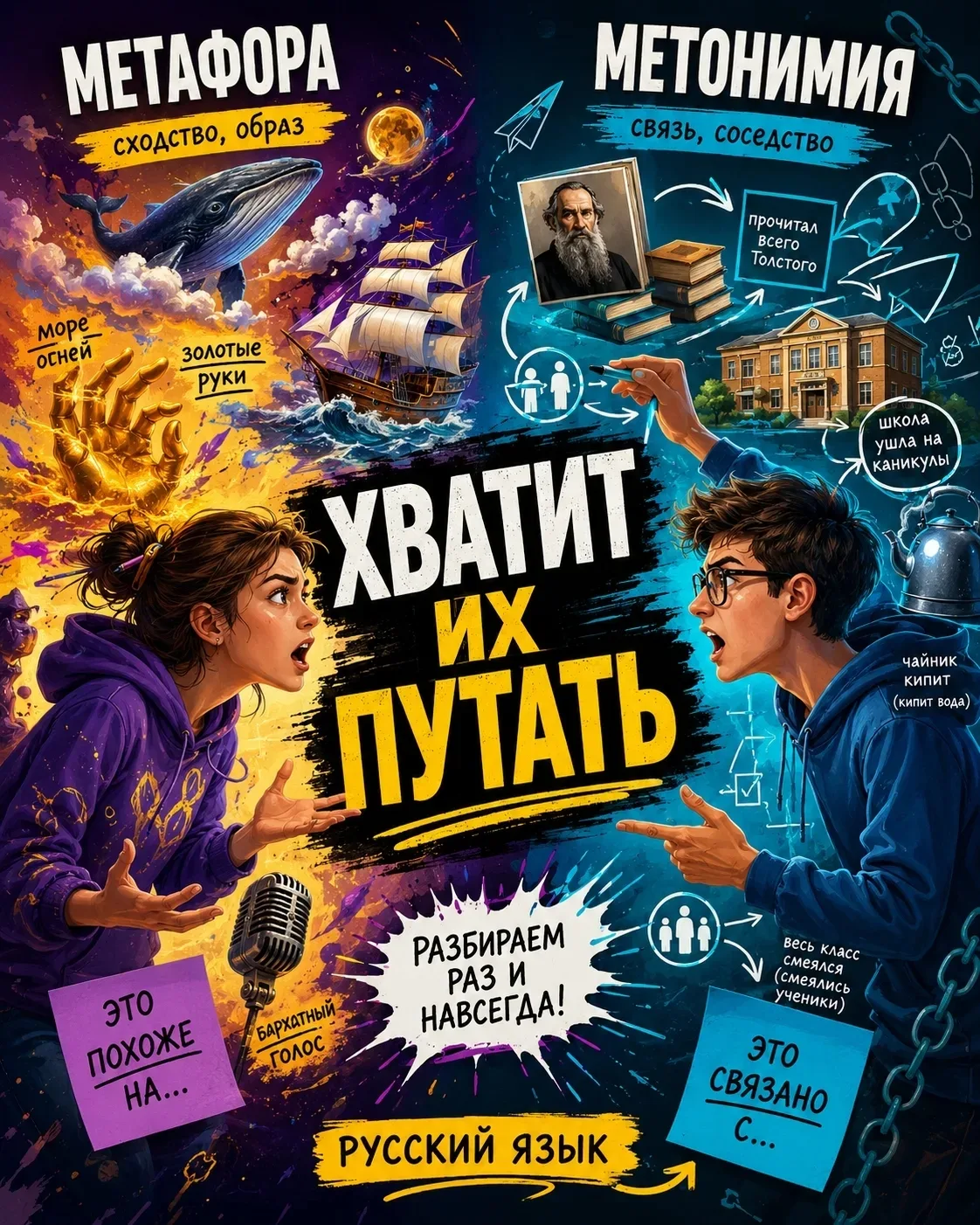 Раз и навсегда: метафора или метонимия? Поможем на ОГЭ и ЕГЭ!

На первый взгляд, эти стилистические 