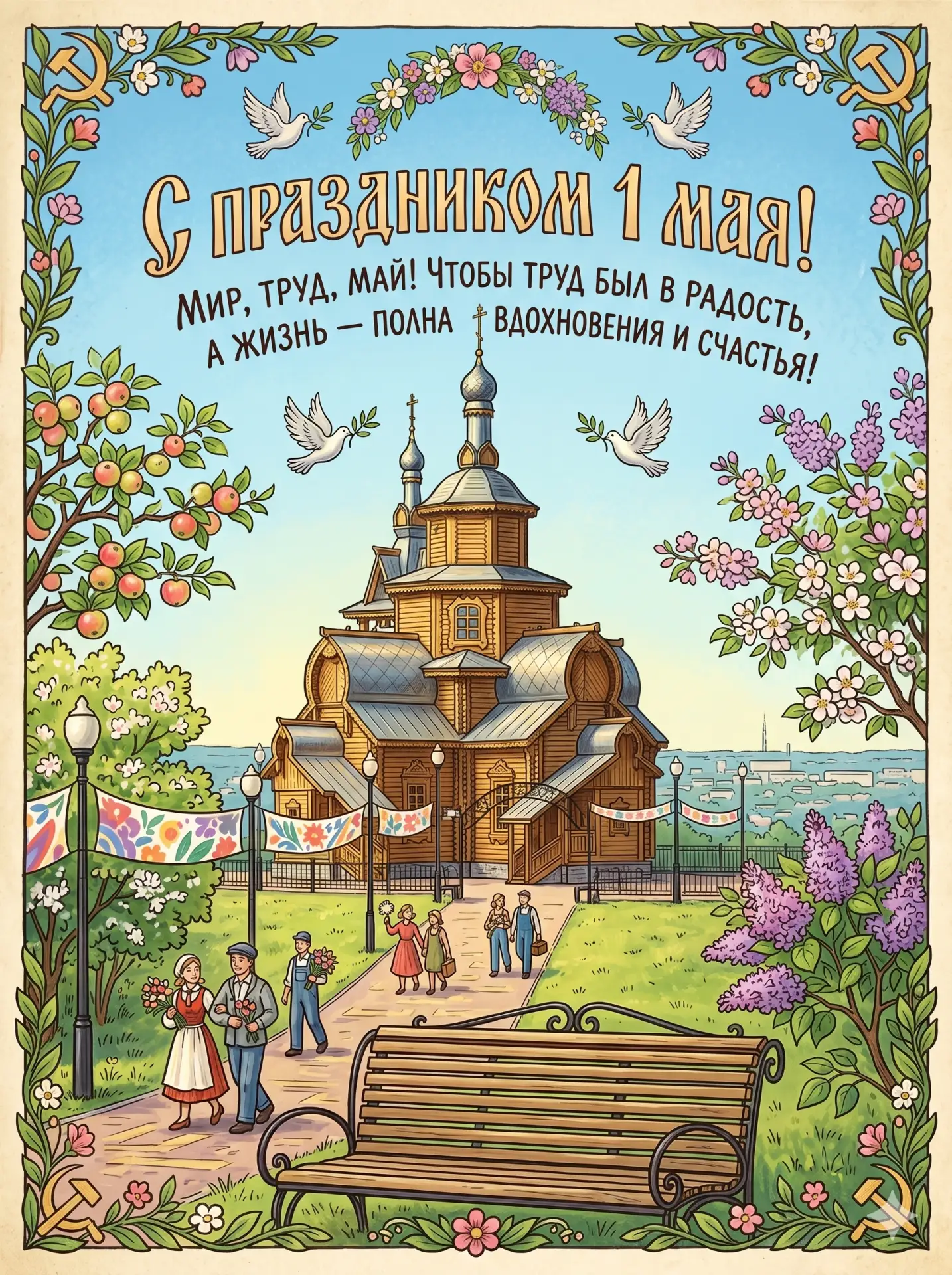 Впереди праздничные выходные!  Мы подготовили для вас красивые тематические открытки к Первомаю с из