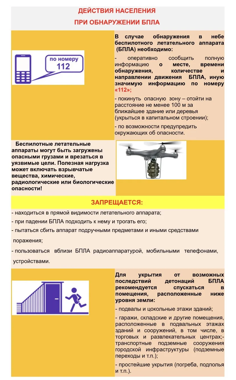 Действия населения при обнаружении БПЛА:

📌В  случае   обнаружения   в   небе беспилотного летатель