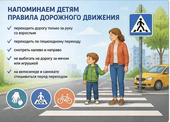 🚦 Напоминаем детям правила дорожного движения

Ежедневно закрепляйте простые правила:

✔️ переходит