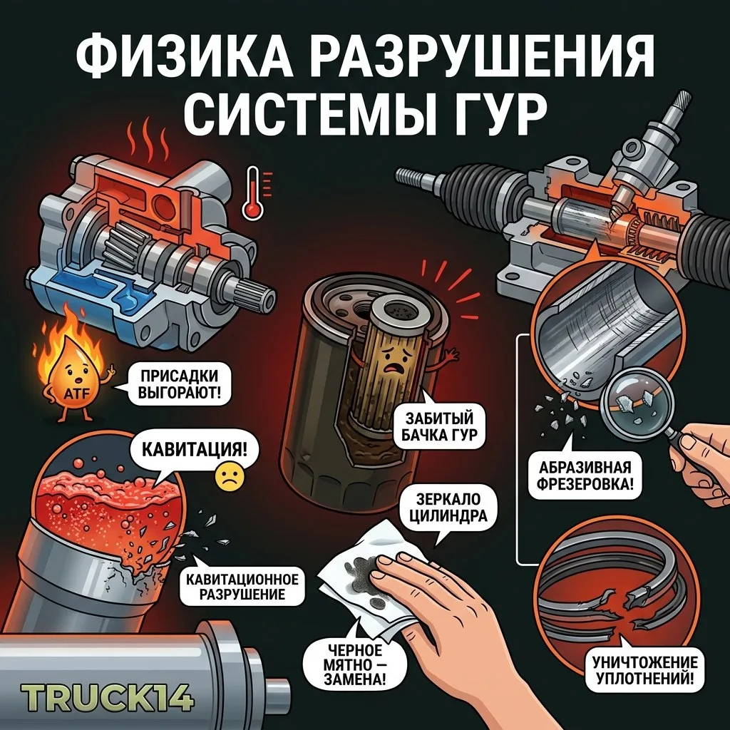 Абразив в рулевом редукторе: физика разрушения системы ГУР 🚜⚙️

Гидроусилитель руля тяжелого тягача