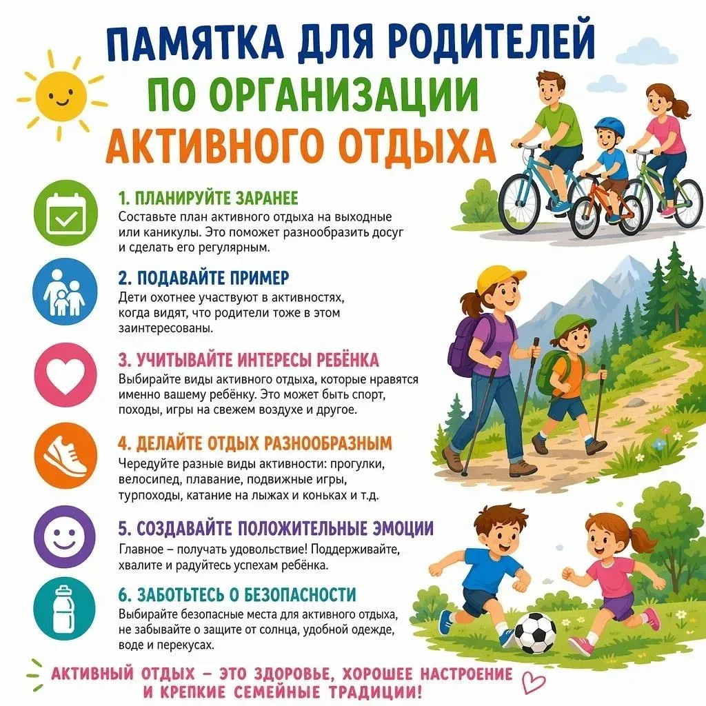 🚴‍♀️🚴Уважаемые родители, эта памятка поможет вам подготовиться к активному отдыху на природе и сде