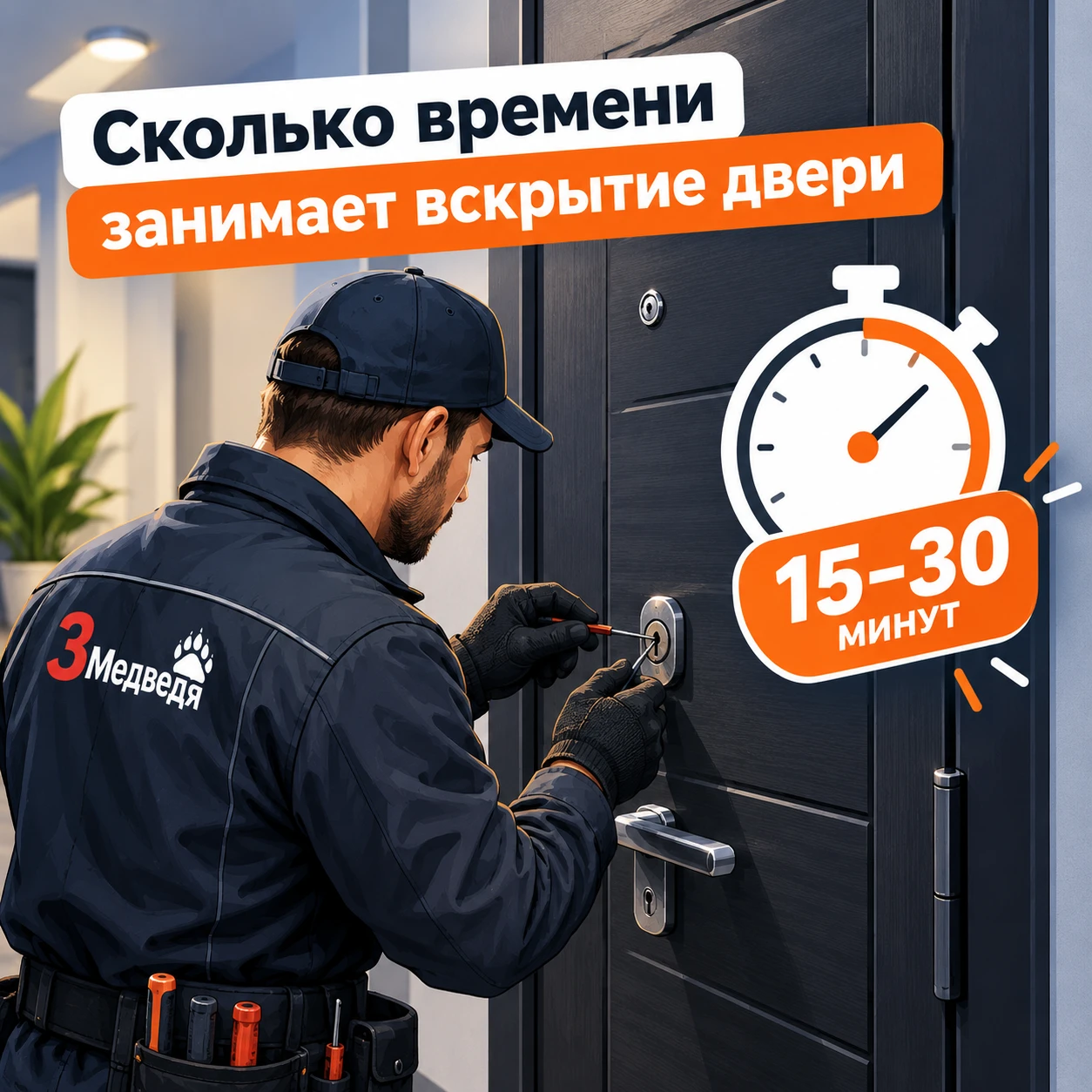 Сколько времени занимает вскрытие двери?