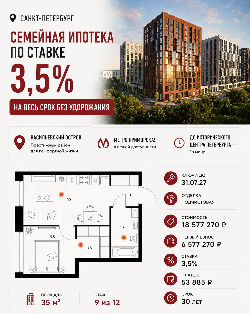 #Питер ⚡️Семейная ипотека 3,5% на весь срок без удорожания