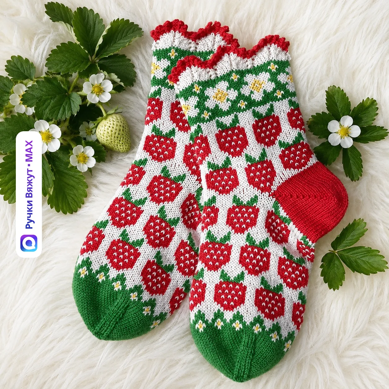 Клубничные носочки и варианты схем спелых ягод 🍓🍓🍓  Ручки Вяжут • Подписаться