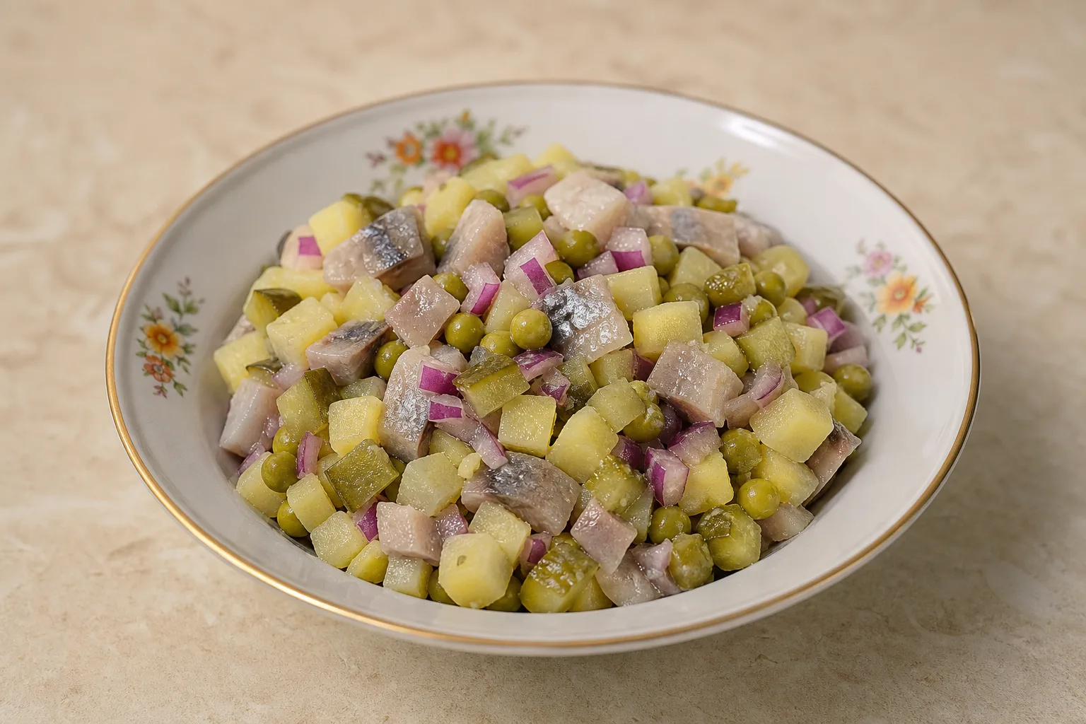 Салат с селедочкой и отварным картофелем